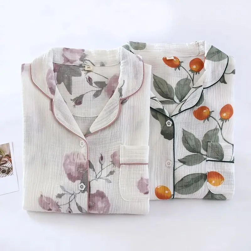 Big Size Sleepwear Women Spring Autumn Cotton Pajamas Set Long Sleeve Button Cardigan Pants Homewear Prints Loungewear Pajamas