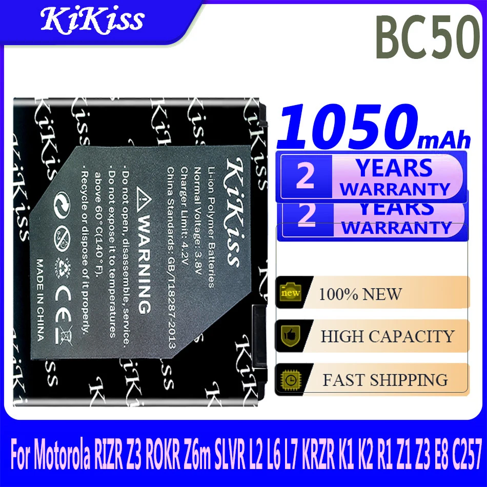 Kikiss 1050Mah Bc50 Bc 50 Batteria Di Ricambio Per Motorola Rizr Z3 Rokr Z6M Slvr L2 L6 L7 Krzr K1 K2 R1 Z1 Z3 E8 C257 C261