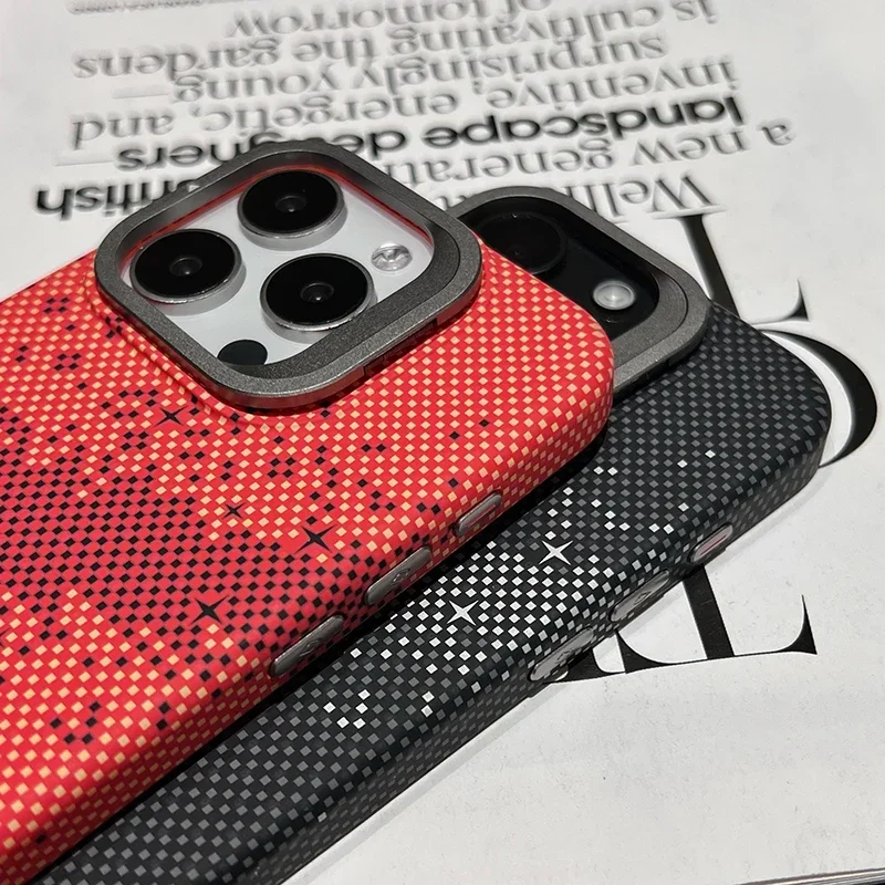 Magnetic Charging Phone Case with Alloy Lens Holder - Carbon Fiber Pattern, Drop Resistant Design