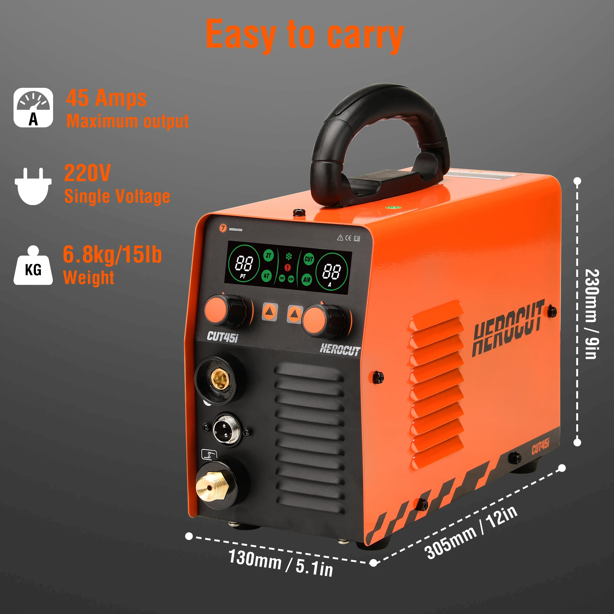 Herocut CUT45i IGTB Inverter Plasma Cutter,220V 45Amps Plasma Cutting Machine,Max Cutting Thickness Up To 12mm 4