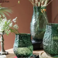 Green Wrinkle Glass Vase Artificial Flowers Decorative Flower Arrangement Desk Decoration Transparent Hydroponics Floral Vases 1