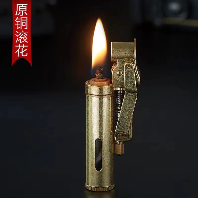 2023 New Copper Kerosene Lighter Visual Oil Tank One-key