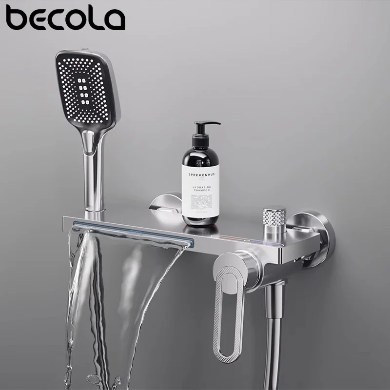 Bathtub Shower Faucet Single Handle Spout Mixer Tap With Hand Shower Wall Mount Platform Bath Mixer Water Faucet Wall Mounted 3