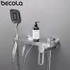 Bathtub Shower Faucet Single Handle Spout Mixer Tap With Hand Shower Wall Mount Platform Bath Mixer Water Faucet Wall Mounted 3
