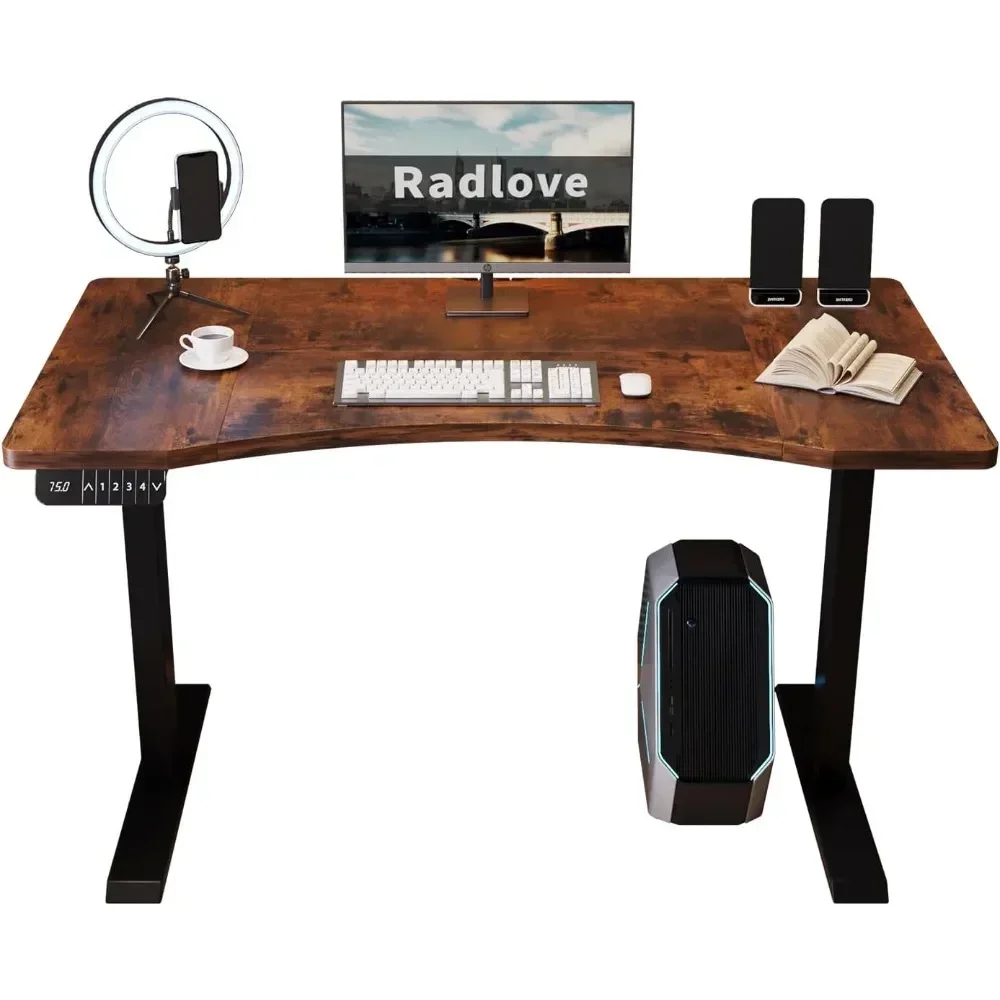 Height Adjustable 55 x 30''Electric Standing Desk with Curved Design Stand Up Table 4 Memory Keys,Computer Desk Home Office