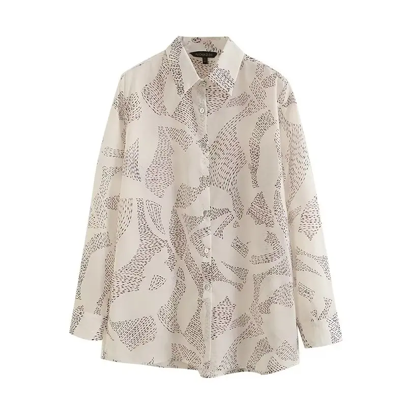 

2023 Women's Summer New Lapel Long Sleeve Loose Casual Single Breasted Printed Shirt Fashion Versatile Tops