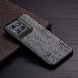 Bamboo Wood Pattern Leather Luxury Phone Case for Motorola Moto G15 Power (Dark Gray)