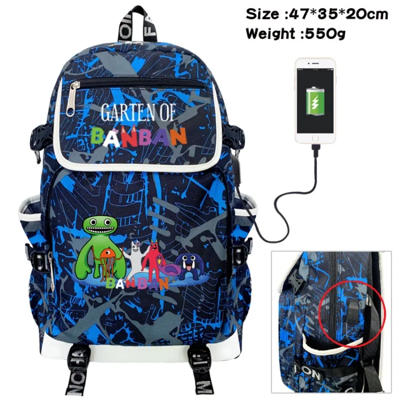

Banban Garden игровой периферический Backpack аниме вместительная сумка для компьютера с откидной крышкой и USB-зарядкой