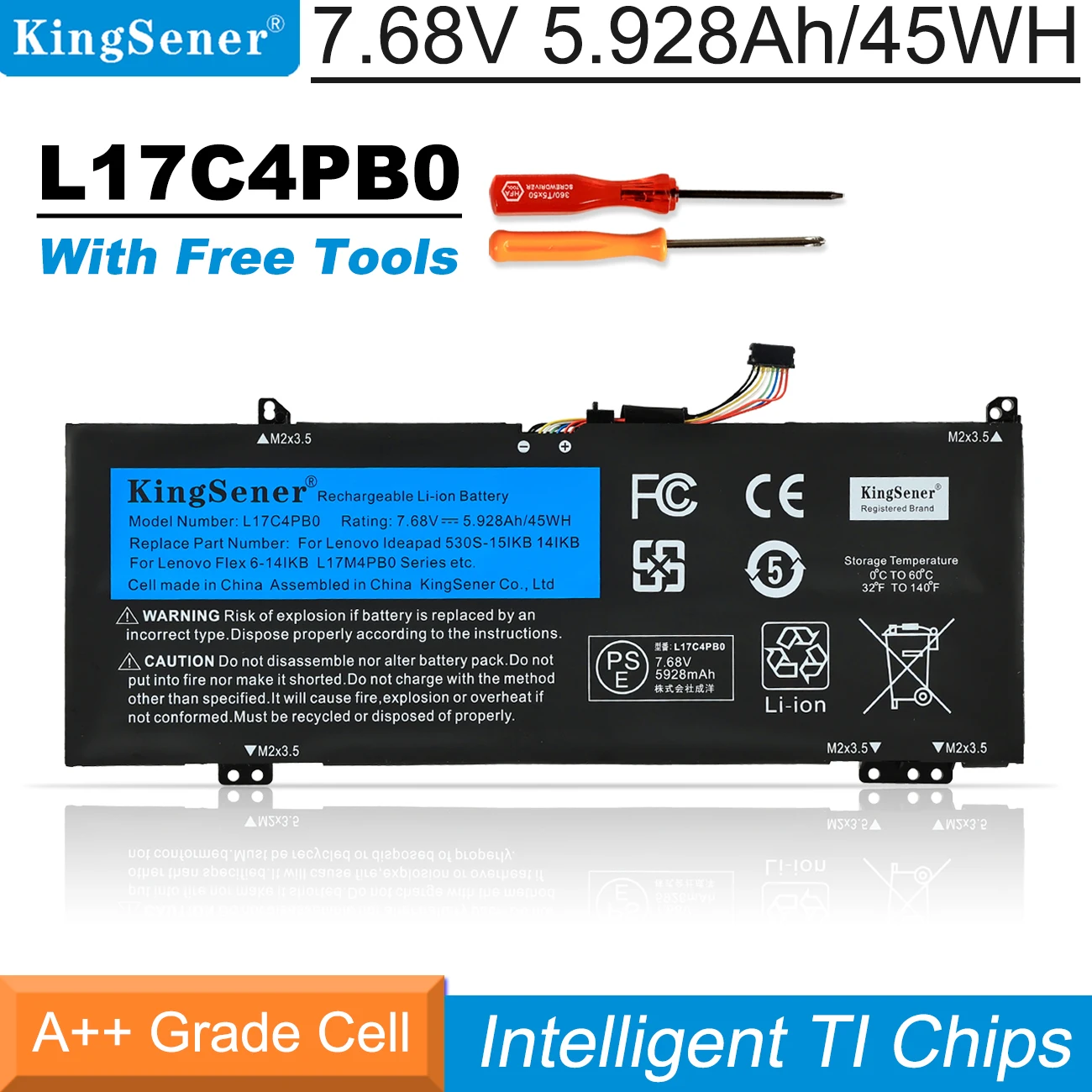 Аккумулятор KingSener L17C4PB0 для ноутбука Lenovo Xiaoxin Air 14ARR 14IKBR 15ARR 15IKBR Ideapad 530s-14IKB 530s-15IKB L17M4PB0 45WH
