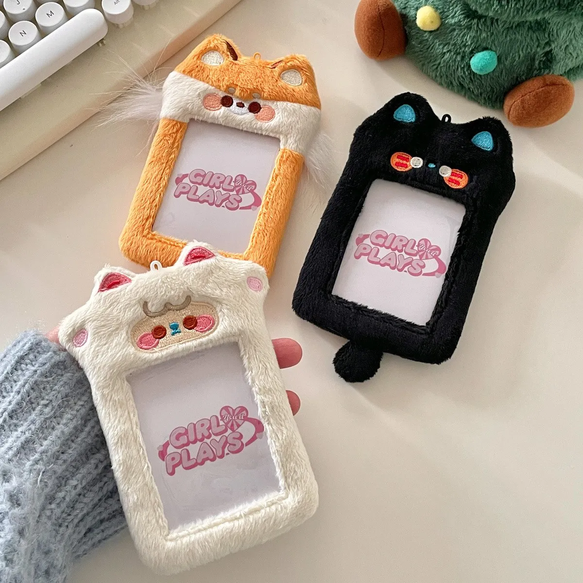 Kawaii Cartoon Animal Series Soft Plush 3 Inch Kpop Photocard Holder Photo Card Holder Bag Pendant School Stationery