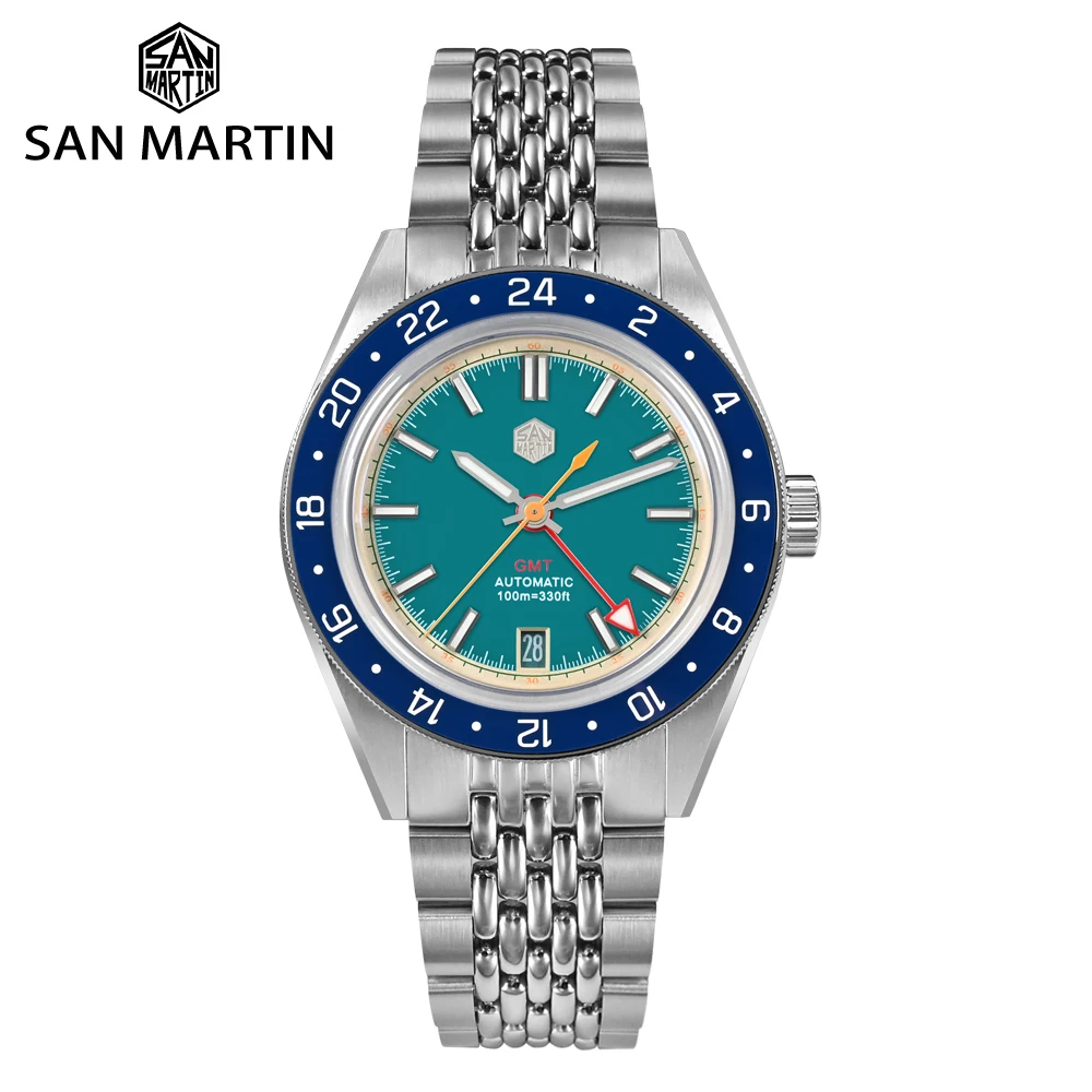 San Martin Nuovo 39.5Mm Design Originale Nh34 Gmt Fashion Sports Style Orologio Da Uomo Meccanico Automatico Bgw-9 10 Atm Luminoso