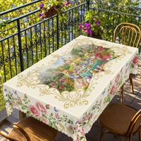 1 Piece of Easter Bunny Flower Print Round Tablecloth, 5 Sizes Available, Easter Bunny Flower Print Square Tablecloth, Edge Embossing Process, Wedding Decoration, Easter Spring Garden Tablecloth Decoration, Tablecloth for Daily Home Kitchen, Terrace, Easter Decoration 2
