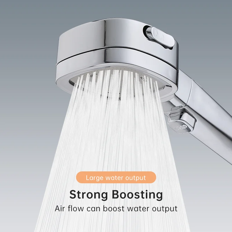 Musurjoy Bathroom Booster Shower Head, 3 Mode Adjustable Spray, Bathroom Shower System Handheld Shower Head, Silver Shower Head 2