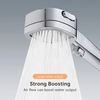 Musurjoy Bathroom Booster Shower Head, 3 Mode Adjustable Spray, Bathroom Shower System Handheld Shower Head, Silver Shower Head 2
