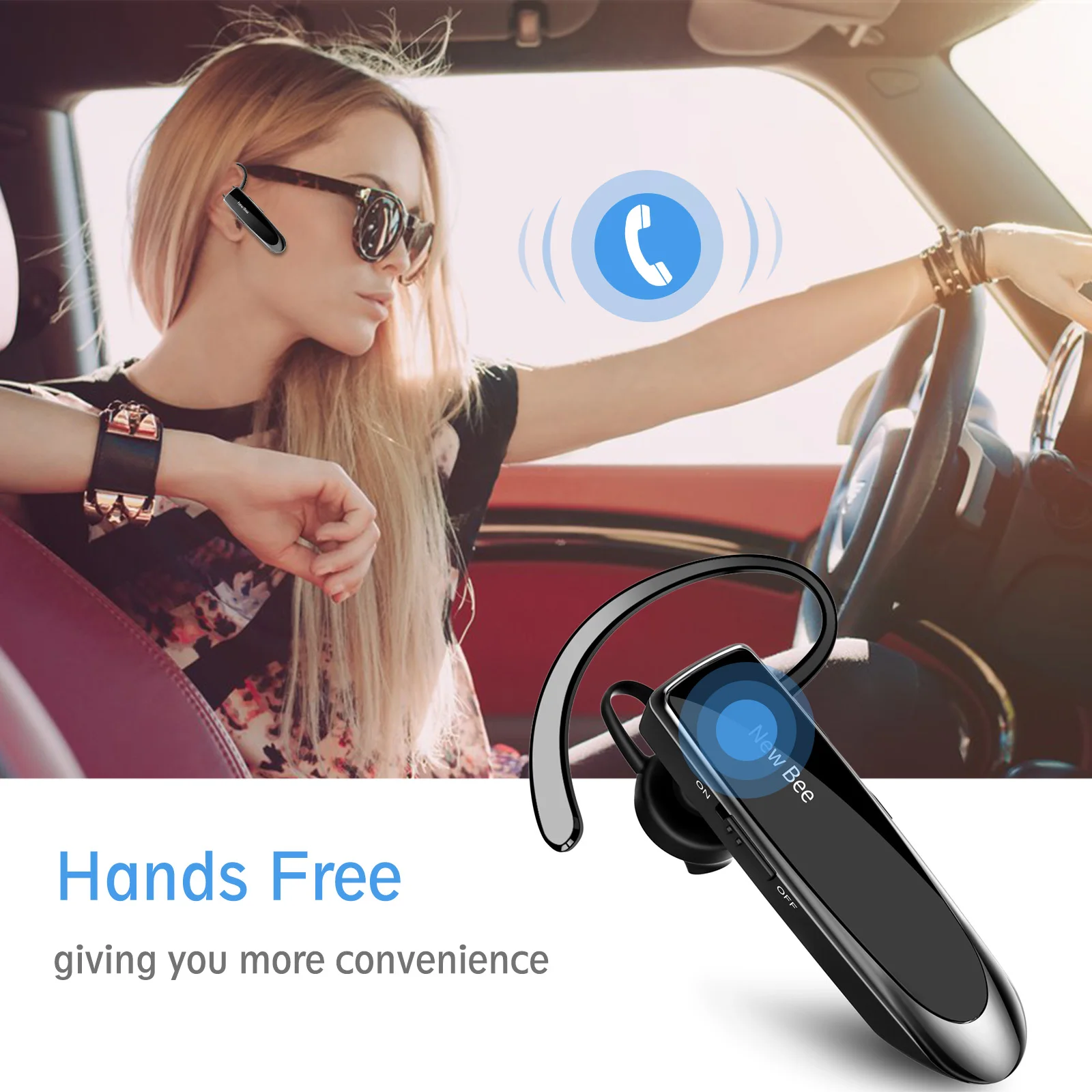 NEWBEE Single Wireless Bluetooth Headset Earphone Noise Cancelling Mic Sports Headphone Hands-Free Earbuds 24 Hrs Driving Office 3