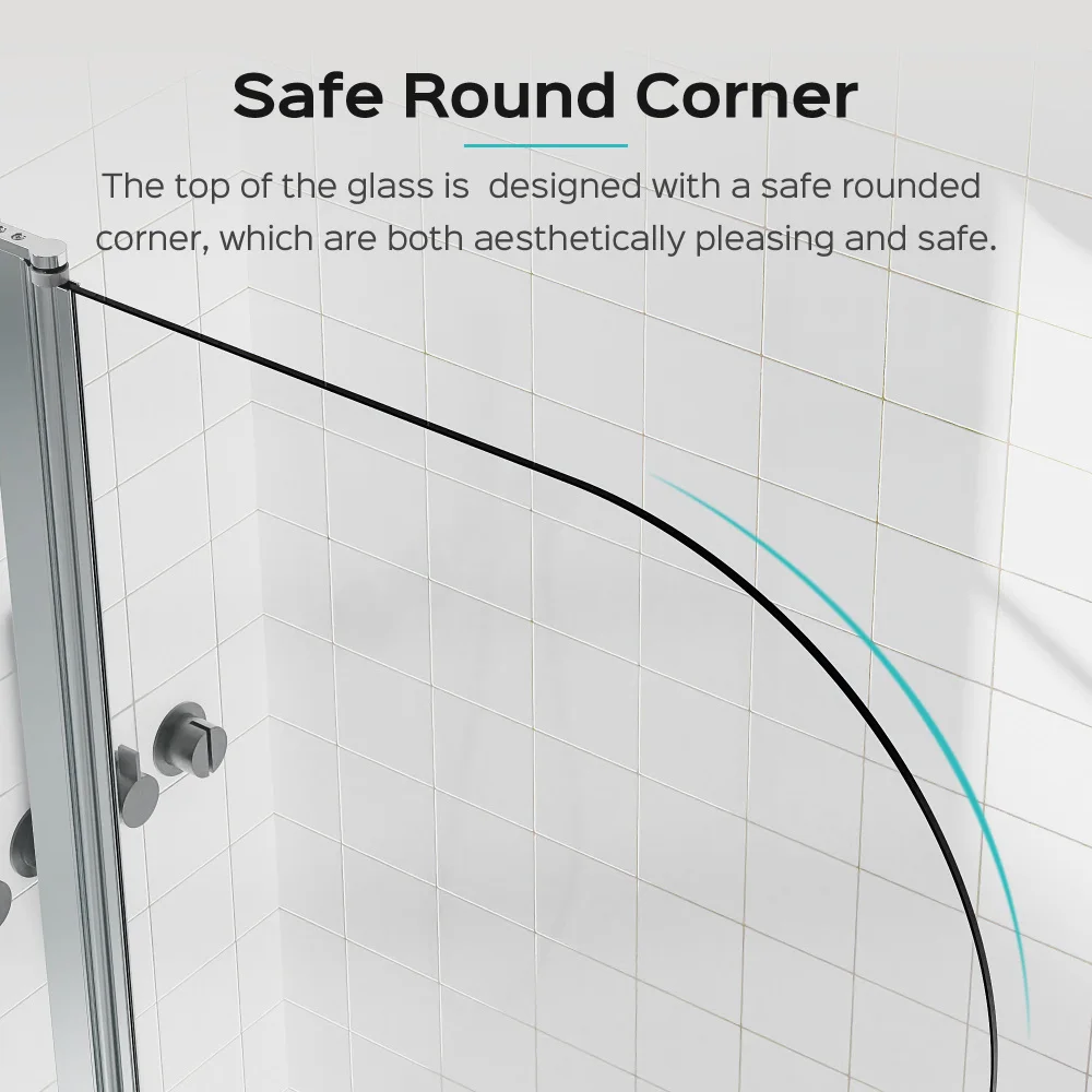 43 in. W * 58 in. H Frameless Folding Shower Doors for Bathtub, 1/4" (6mm) Thick SGCC Tempered Glass Door, Bathroom Pivot Tub 6