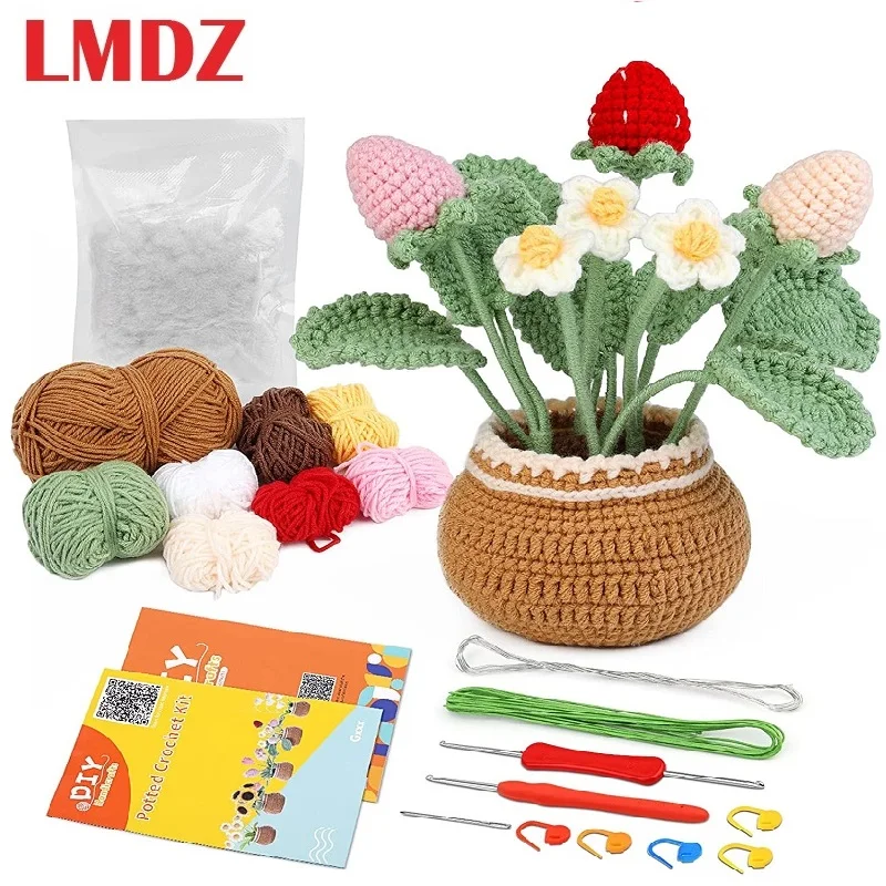 

LMDZ Strawberry Crochet Kit for Beginners Starter Kit for Complete Beginners Adults Crocheting Knitting Kit with introduction