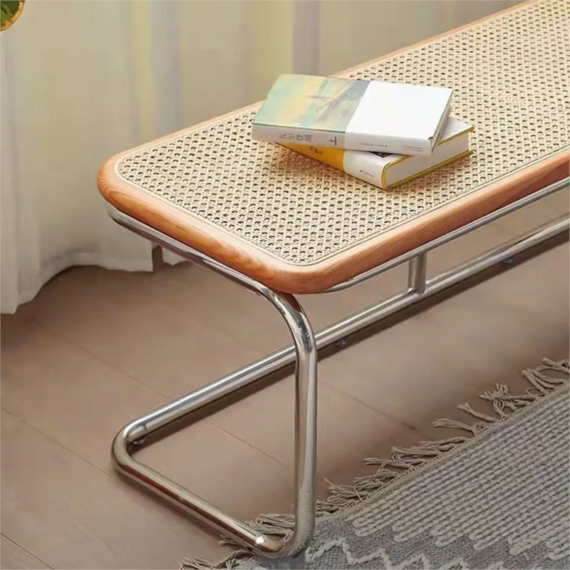 Pomerlove-Banc en rotin créatif nordique, porte de maison, chaussure en bois massif, tabouret Proxy, chambre à coucher, tabouret d'extrémité de lit médiéval, tabouret bas de porche