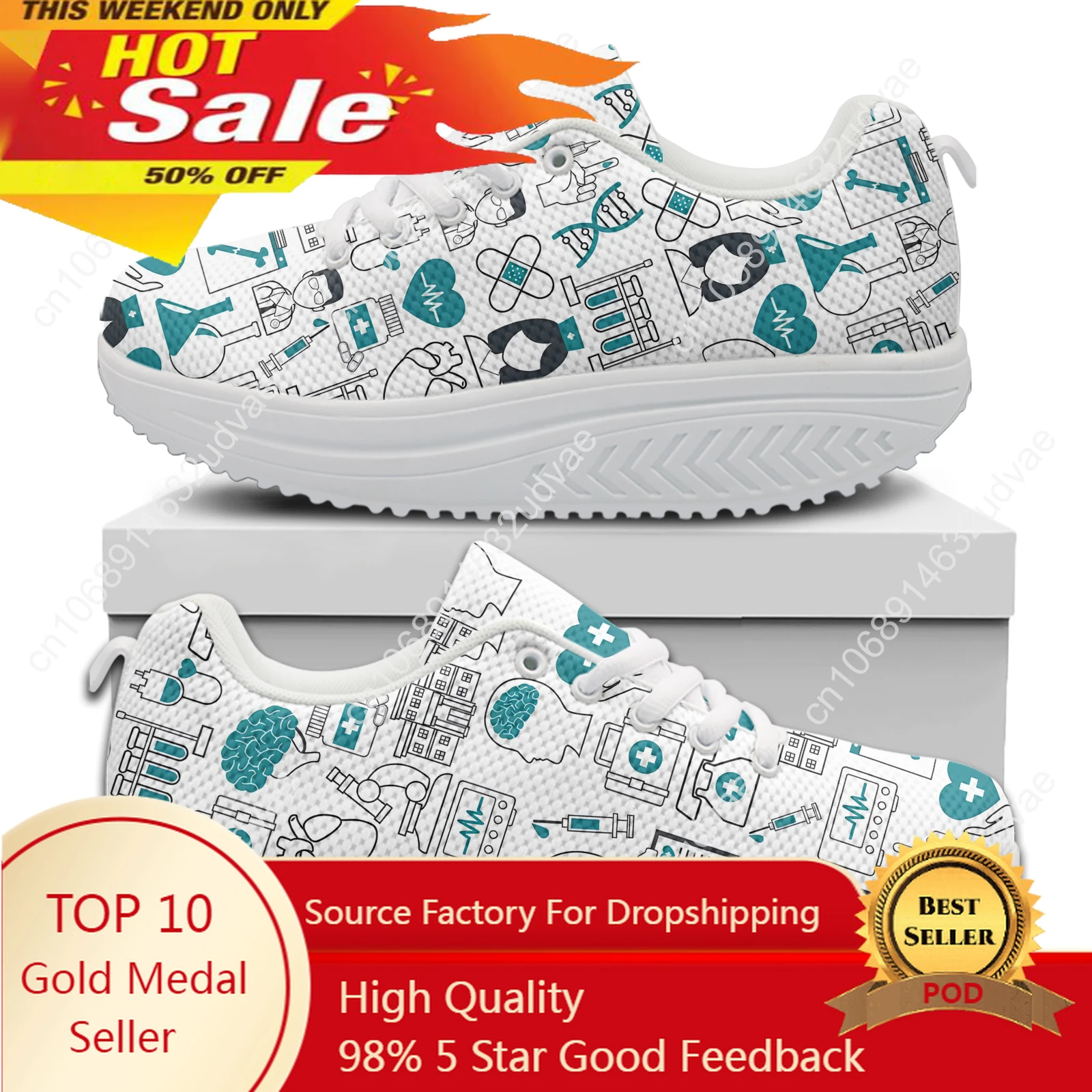 Nursing Shoes For Women Cartoon Medical Print Girls Height Increasing Shoes White Lace Up Nurse Shoes Zapatos
