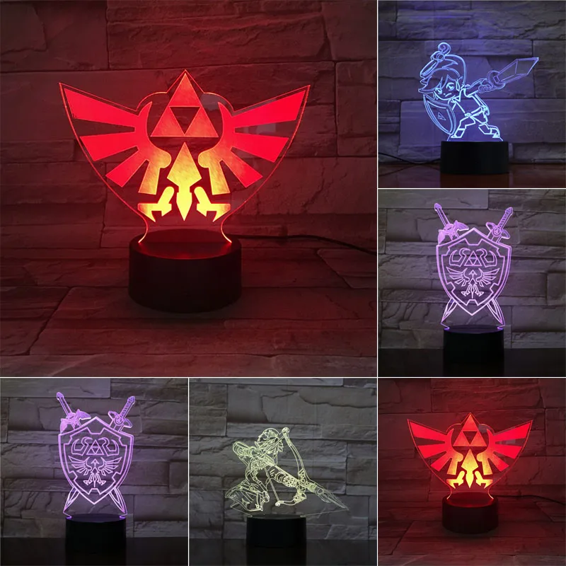 3D Illusion Night Light Legend of Zelda Bedside Lamp, Zelda Link's Sword  and Shield Sign USB Powered Diammable Color Changing Table Lamp for Child  Room Decor Birthday Gift 