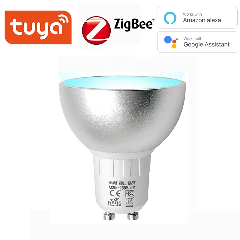 

Tuya Zigbee 3.0 GU10 Smart LED Bulb 5W RGBCW Work with Tuya SmartThings App Voice Control by Alexa Echo Plus Google Home