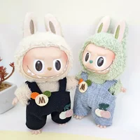 17cm Mini Plush Doll'S Clothes Outfit Accessories For Korea Kpop Exo Labubu Idol Dolls Corduroy overalls T-shirt Clothing Gift 2