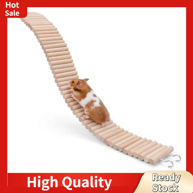 2 In 1 Hamster Wooden Ladder Bridge Exercise Play Chewing Toys Cage Decor Natural Landscaping Supplies
