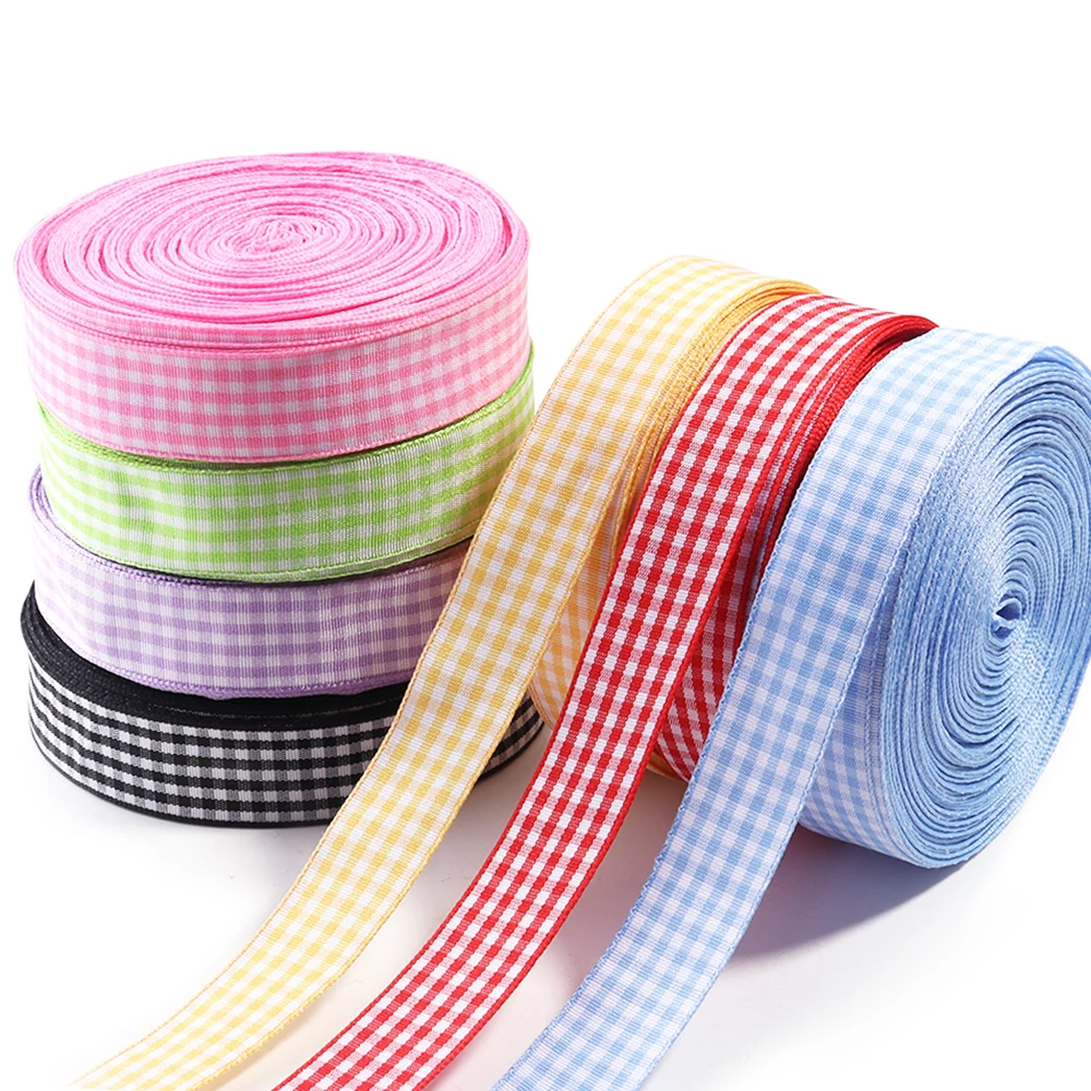 10 야드/롤 격자 격자 무늬 리본 폴리 에스터 DIY 수제 활 리본 바느질 패브릭 웨딩 장식 선물 꽃 포장