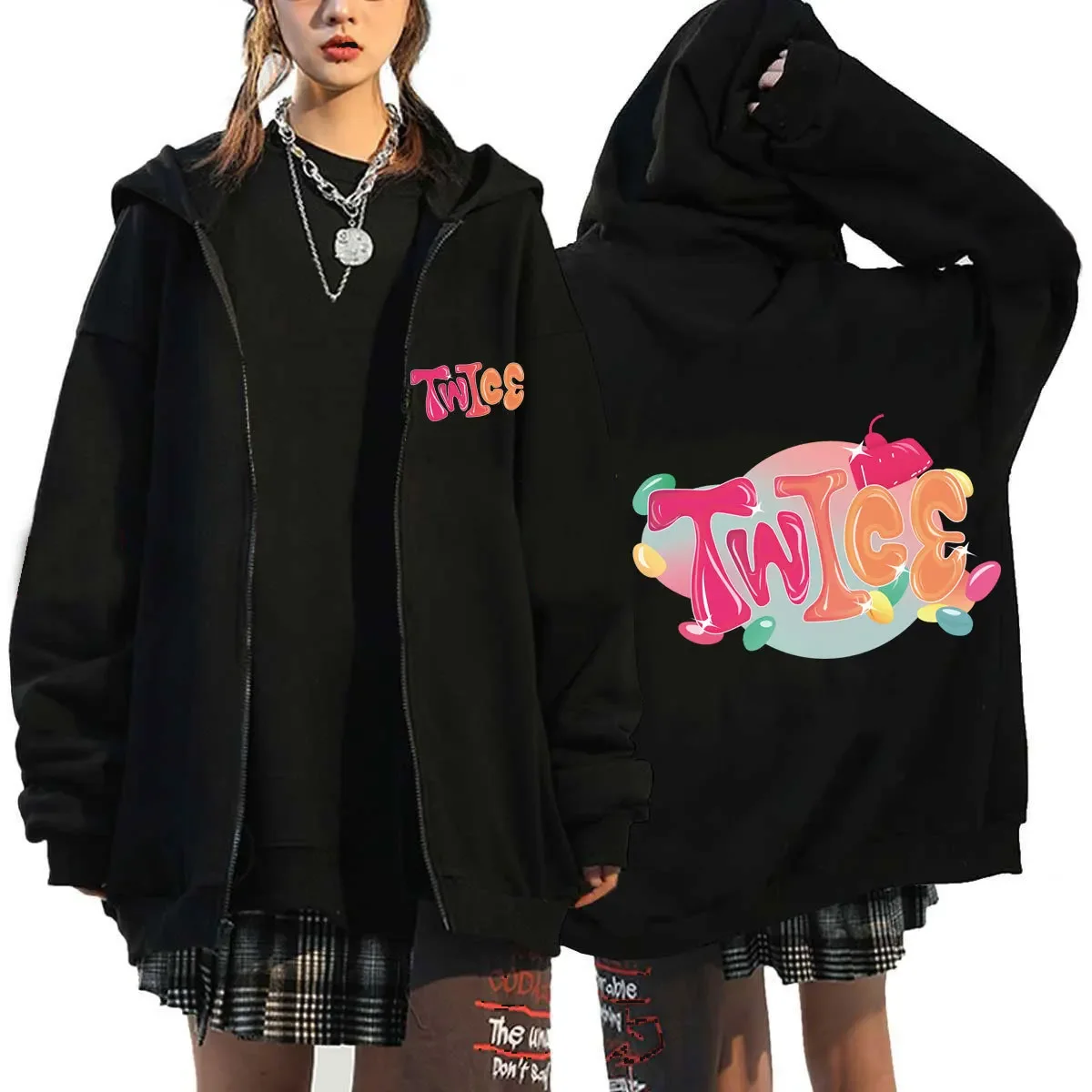 

New Kpop Twice Zipper Hoodies Korea Women Group Fashion Loose Jacket Coats Zip Up Sweatshirt Album READY TO BE Merch Clothes