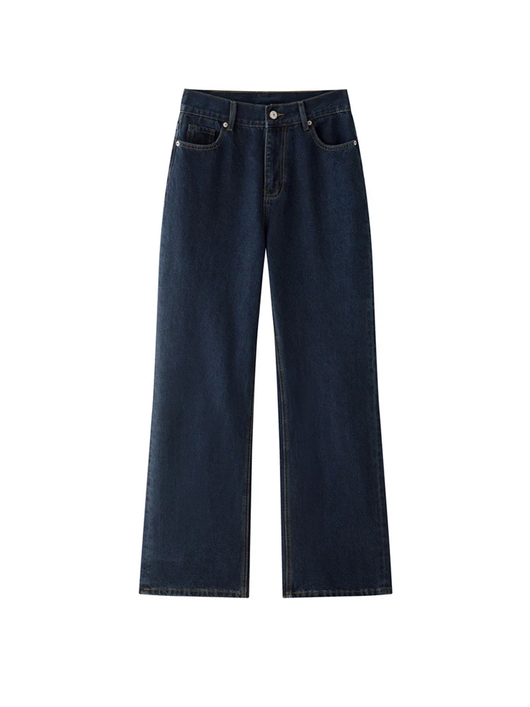 [LANMREM] Office Lady Jeans For Women High Waist Straight Dark Blue Fit Denim Pants Fashion Trousers 2025 Autumn New 26C859 5