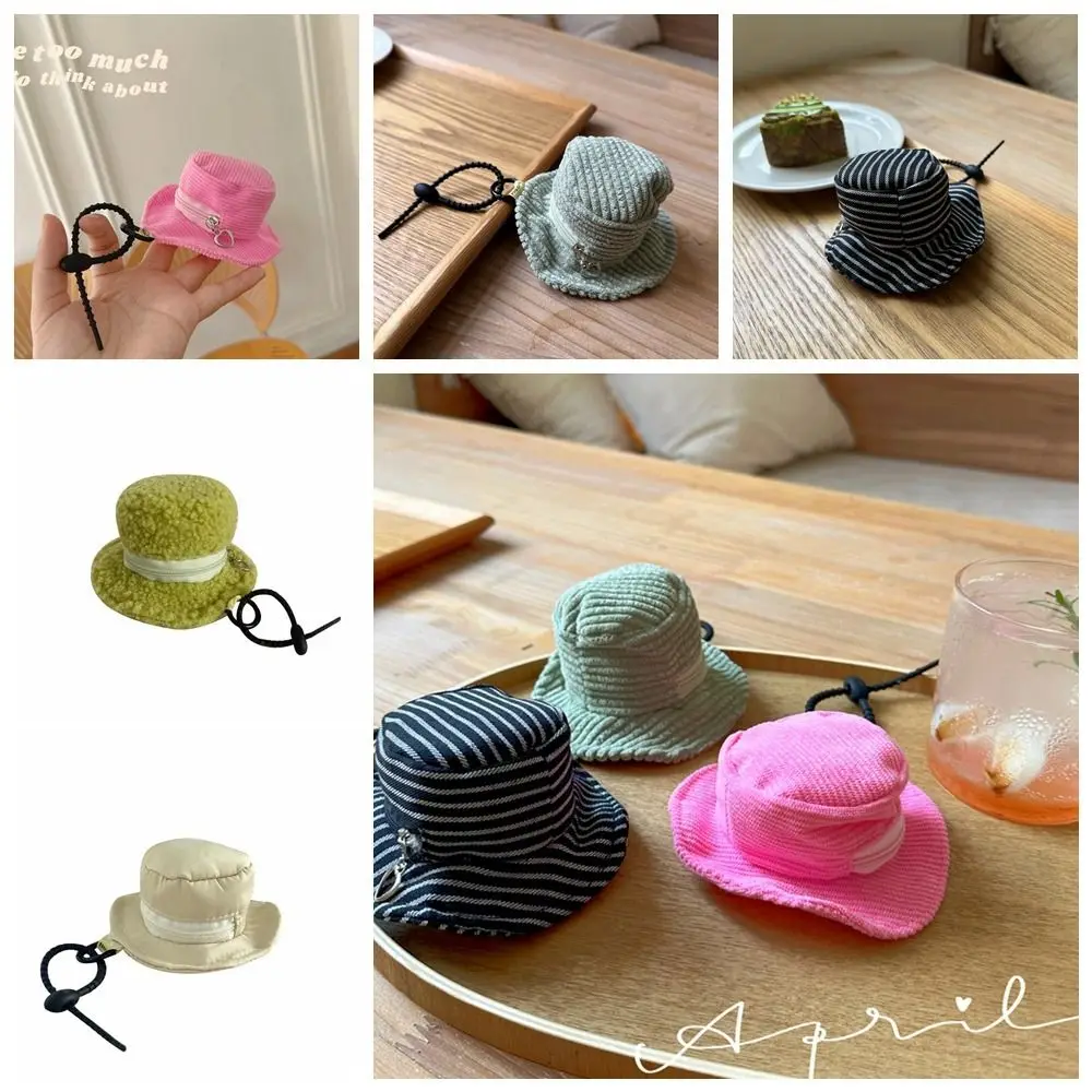 

Bag Pendant Mini Bucket Hat Coin Purse Corduroy Coin Bag Mini Storage Bag with Keychain Korean Style Small Wallet Children