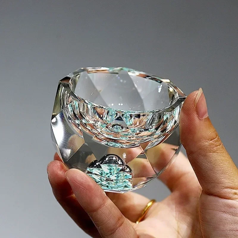 Creative Glass Tea Cup Faceted Master Cup Turquoise Gold Foil Household Diamond Crystal Fantasy Glass