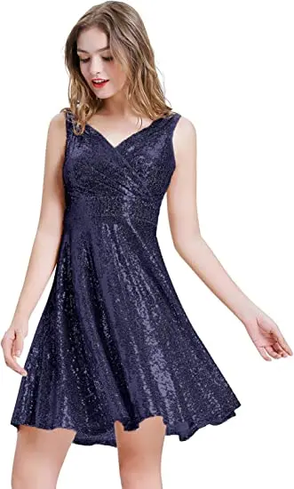 

Women's Sequin Glitter V-Neck Party Dress Winter Velvet A-Line Dress