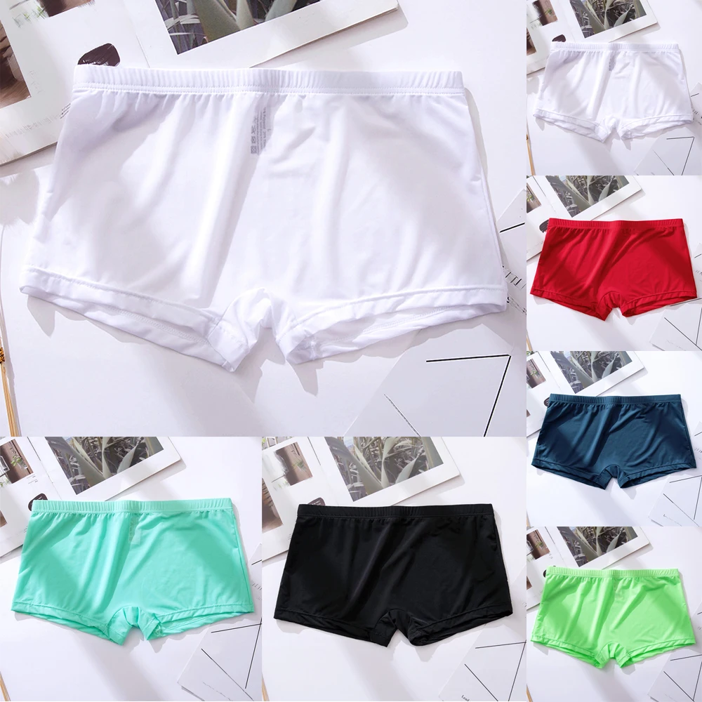 Men Ice Silk Underwear Transparent Boxer Breathable Solid Color Ultra Thin Transparent Quick Drying Sexy Silk Boxer M -2XL