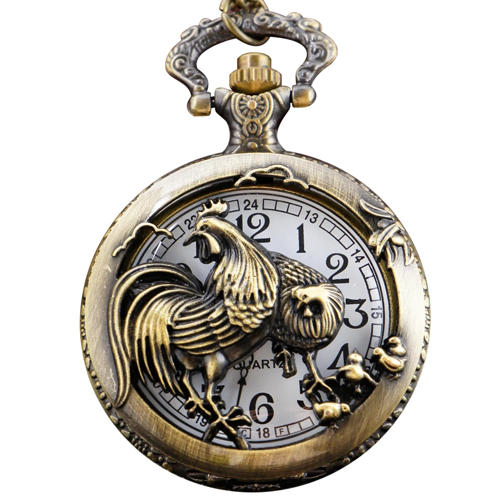 

Exquisite Chicken Hollow Embossed Zodiac Totem Quartz Pocket Watch Vintage Chain Clock Men's and Women's Necklace Gift Clock
