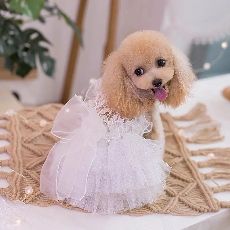 

Customized Dog Dresses White Wedding Pet Dress Cat Teddy Bichon Poodle Dog Clothes Yorkshire Terrier Summer Puppy Princess Skirt
