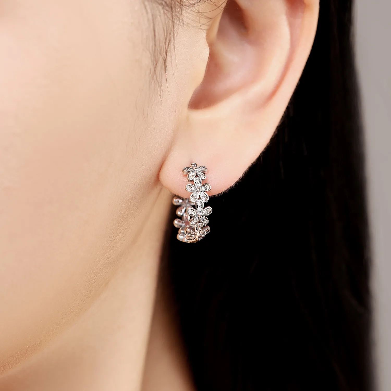 925 Sterling Silver Purple Flowers Earrings Jewelry Versatile Hoop Earrings Women Jewelry Birthday Party Gifts hoop earrings silver earrings silver hoop earrings womens earrings