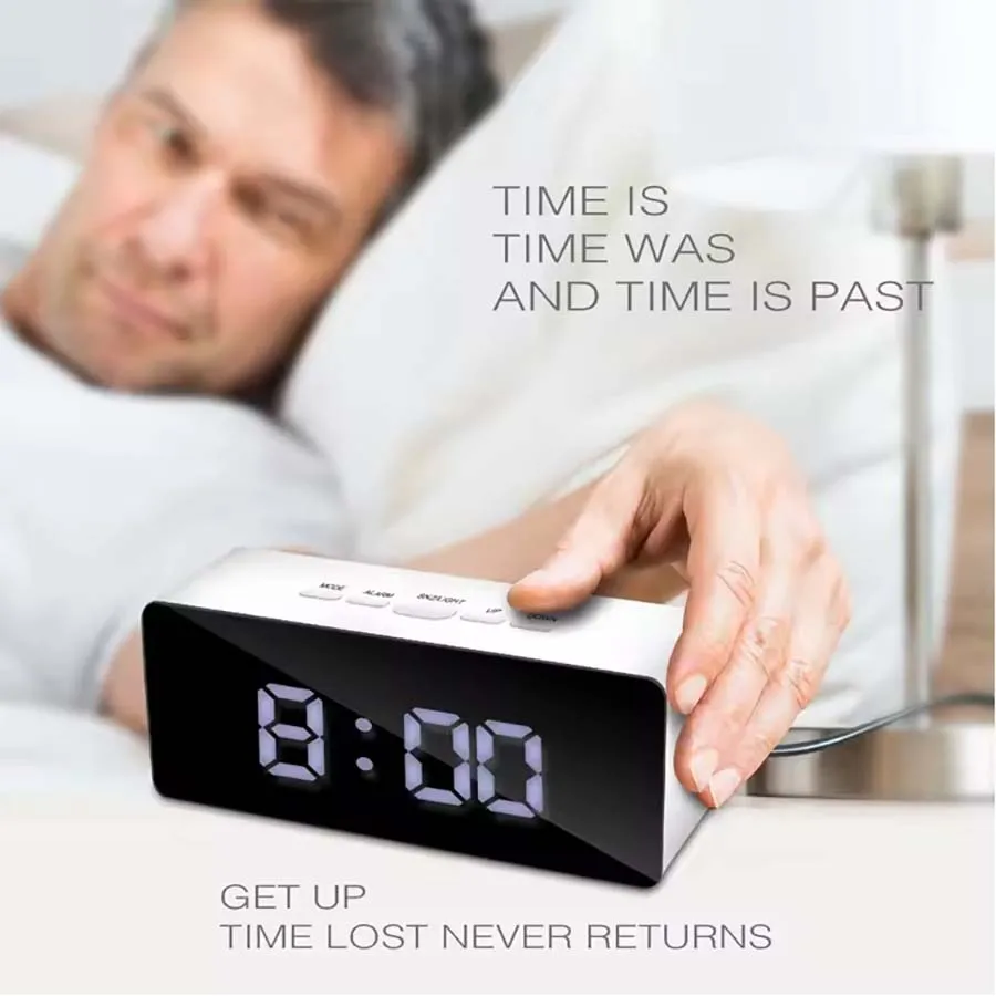 Digital Clock LED Mirror Alarm Snooze Temperature