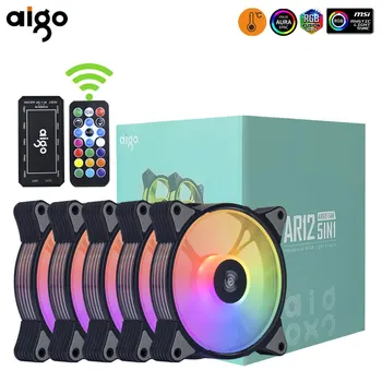 Aigo AR12 120mm PC 게이머 컴퓨터 케이스 팬 RGB 12v Heatsink Aura Sync 쿨러 Argb 사일런트 컨트롤러 키트 팬 냉각 환기 장치