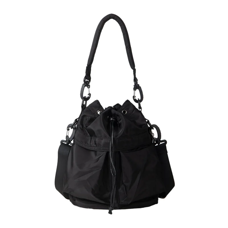 

2023 New High Capacity Waterproof Nylon Fabric Drawstring Pleated Shoulder for Travel Leisure Crossbody Bucket Bag