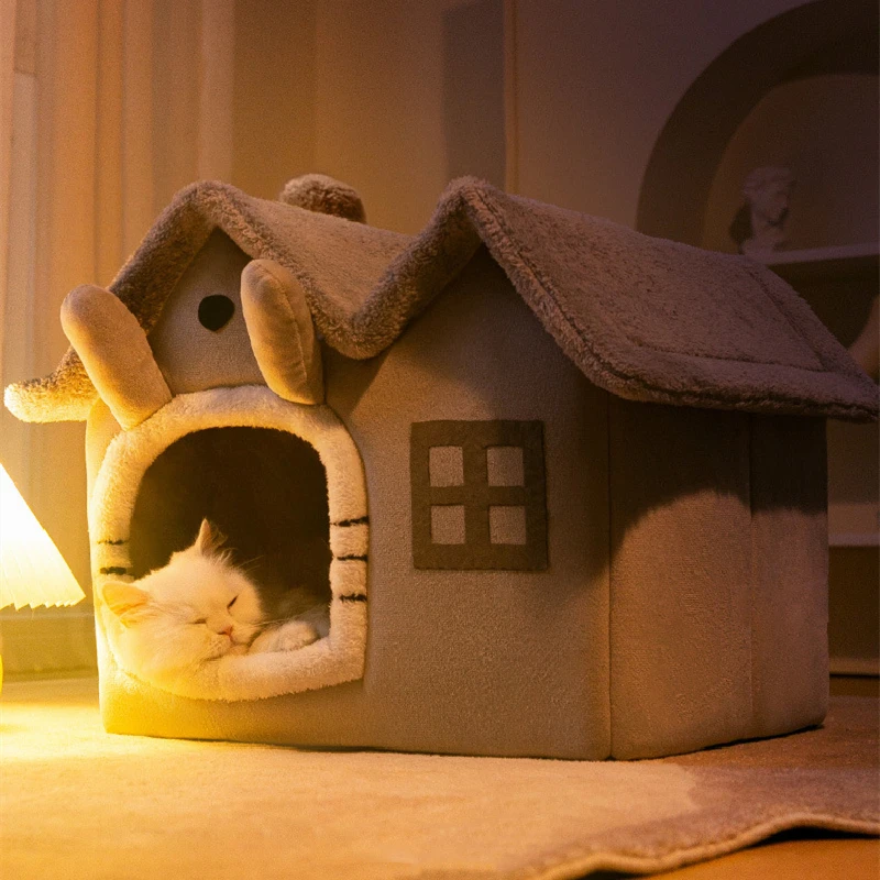 2022NEW! Pet Bed Sleep House Warm Cave Dog LARGE Space Kennel Removable Cushion Pad Soft Indoor