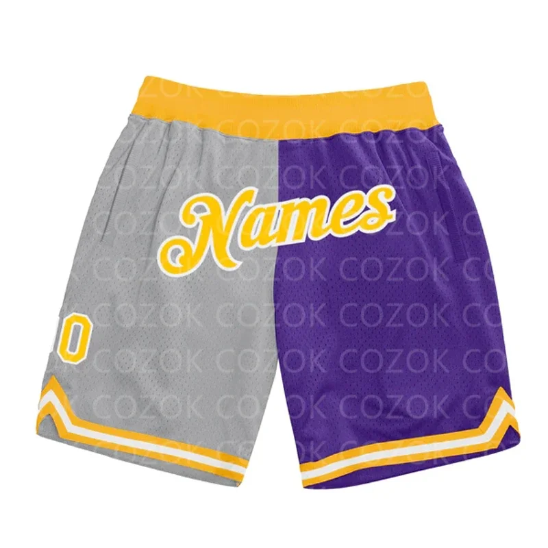 Custom Yellow Purple Authentic Basketball Shorts 3D Printed Men Shorts Your Name Mumber Quick Drying Beach Shorts