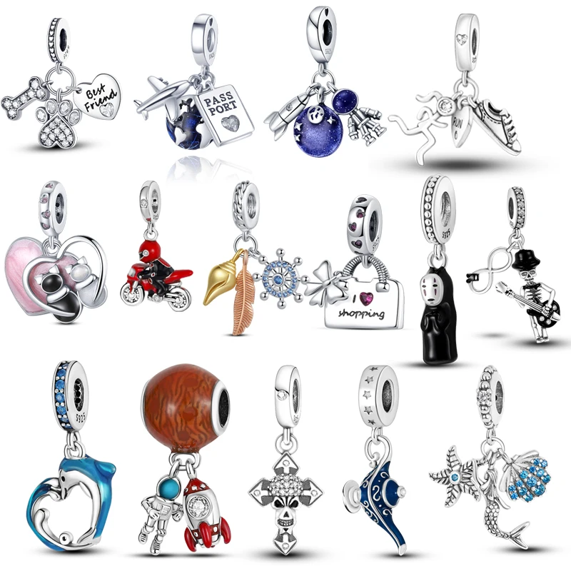New 925 Sterling Silver Airplane Astronaut Hot Air Balloon Charms Fit