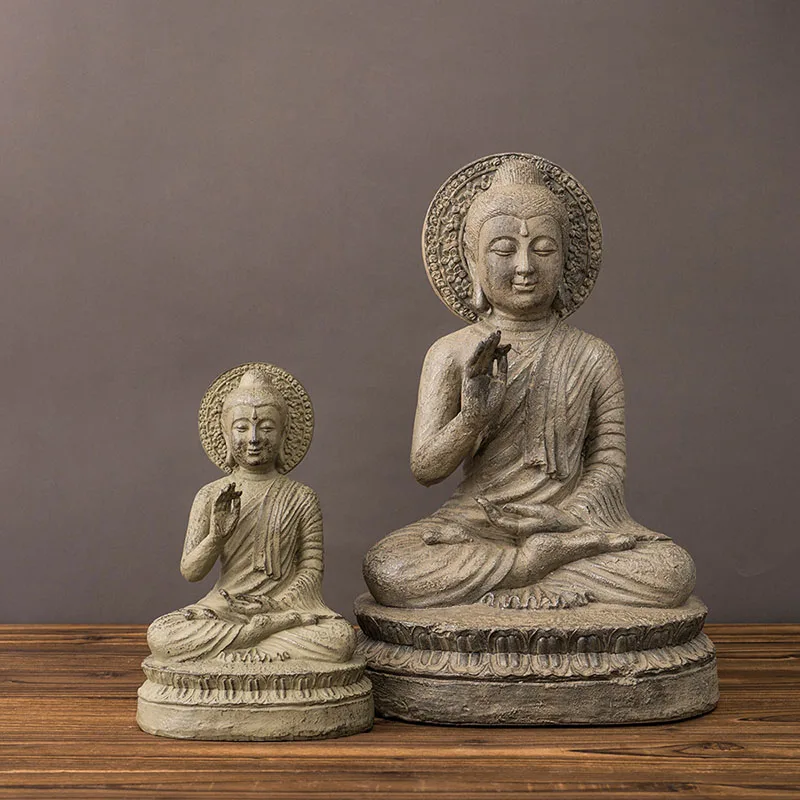 Chinese Zen Buddha Statue Decoration Home Living Room Porch Tea Room Southeast Asian Decorative Resin Crafts Decoration