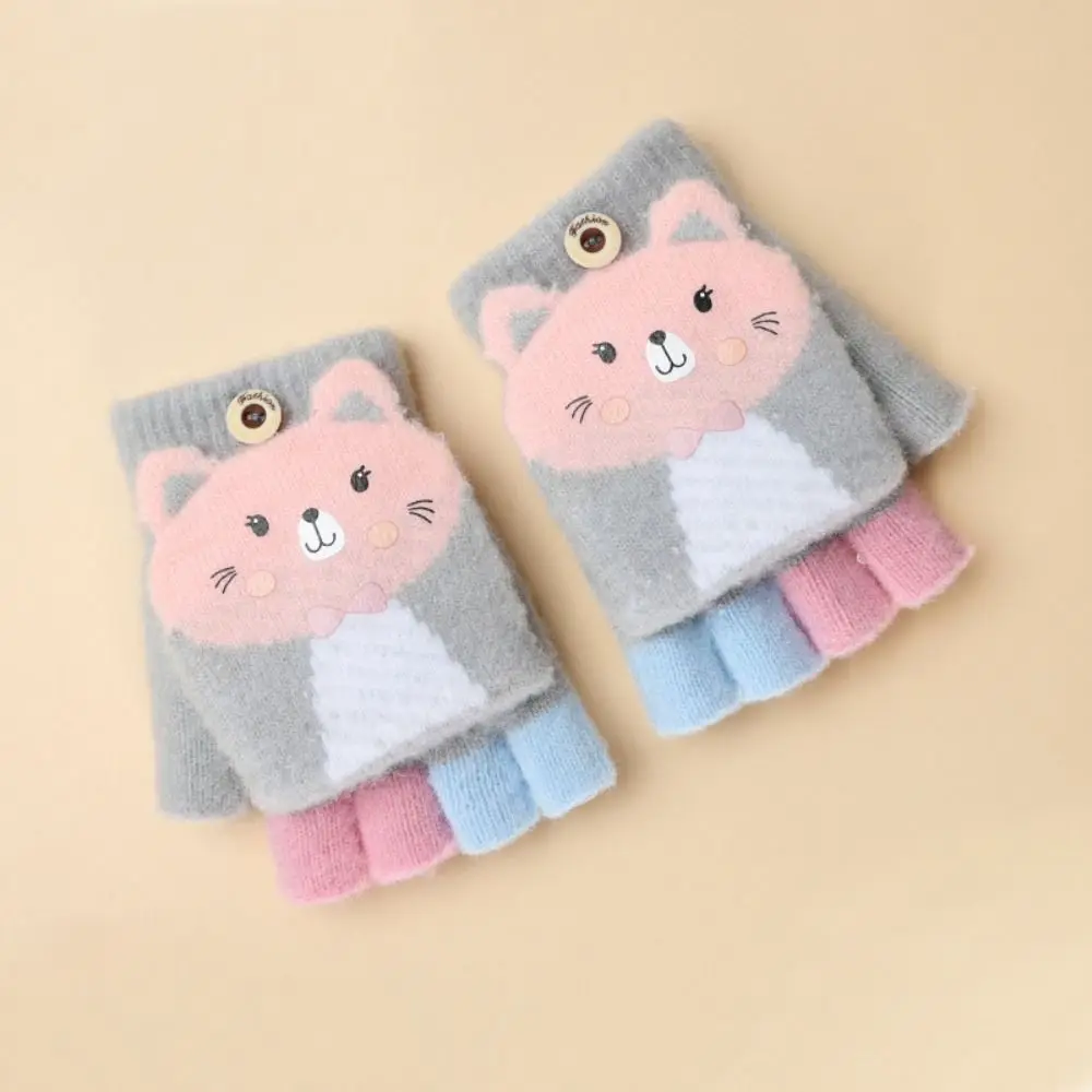 Knitted Fingerless Gloves for Girls Cartoon Cat Ears Baby Mittens Warm Children Winter Half Finger Gloves Baby Accessories winter gloves baby mittens cat gloves