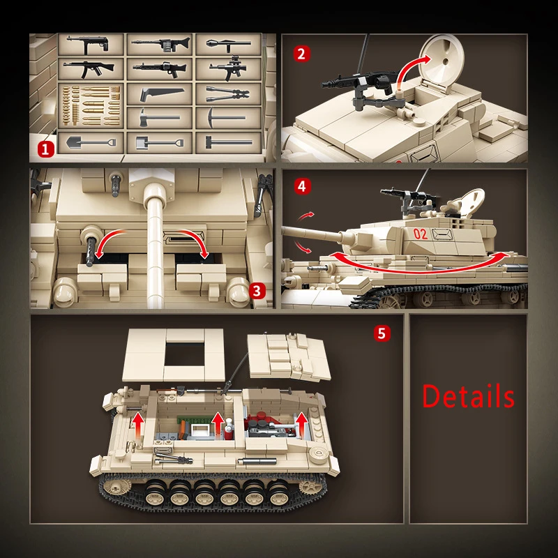 군사 제 2 차 세계 대전 팬더 PzKpfw III 탱크 빌딩 블록, WW2 육군 병사 무기 타이거 I 헤비 탱크 브릭, 어린이 장난감 선물