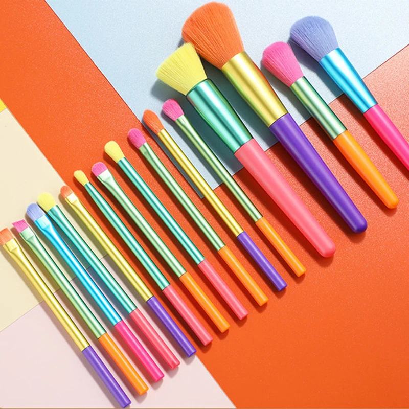 15pcs Makeup Brushes Professional Powder Foundation Eyeshadow Make Up Brush Set Synthetic Hair Colourful |