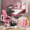 Kids Study Desk Chair Set, Height Adjustable Children School Study Table Chair Set with Sitting Corrector(Pink, Blue)