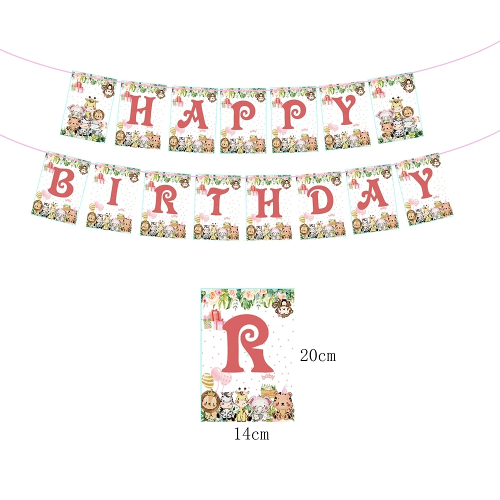 1 SET Cartoon Rosa Tier Ballon Turm mit Tier Geschirr für Mädchen Wild One Themed Dschungel Safari Geburtstag Party Dekorationen – Detail 6