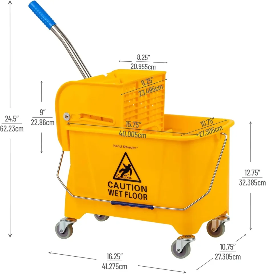 Yellow Mop Bucket with Wringer and Wheels